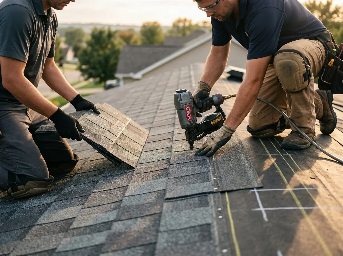 Professional roofer working on a residential roof in Scotts Valley